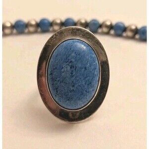 Vtg Denim Lapis Ring VHC Sterling Silver Chunky Southwestern Adjustable Sz 6.5